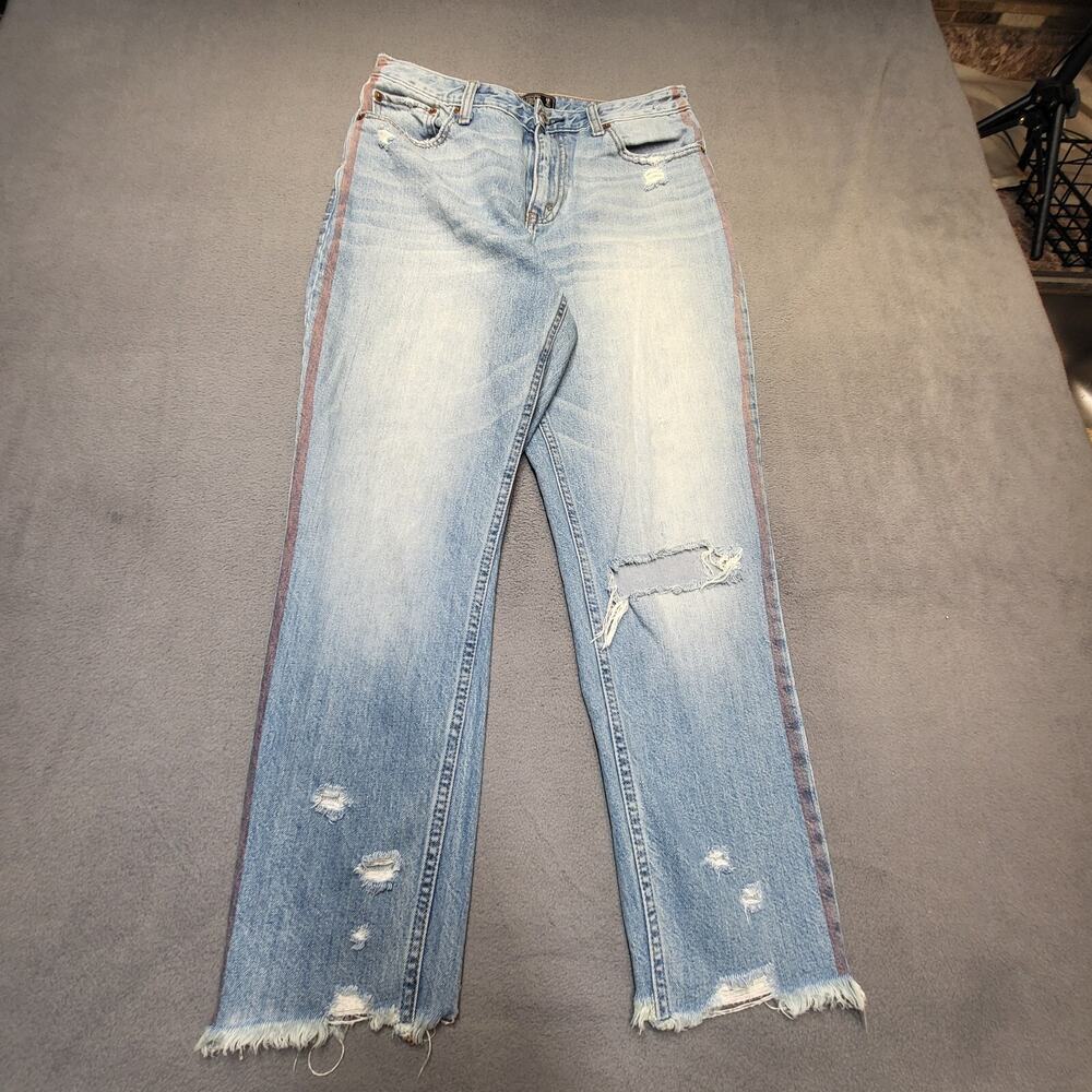 Abercrombie And Fitch Jeans Womens 6 Blue Annie‎ Girlfriend Distressed Striped